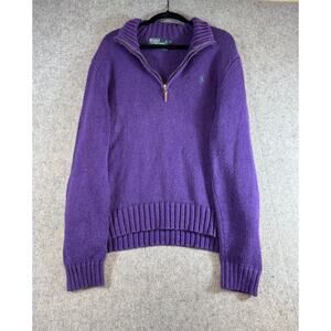 VINTAGE 90s Polo Ralph Lauren Sweater Mens Purple 1/4 Zip Pullover Knit Large